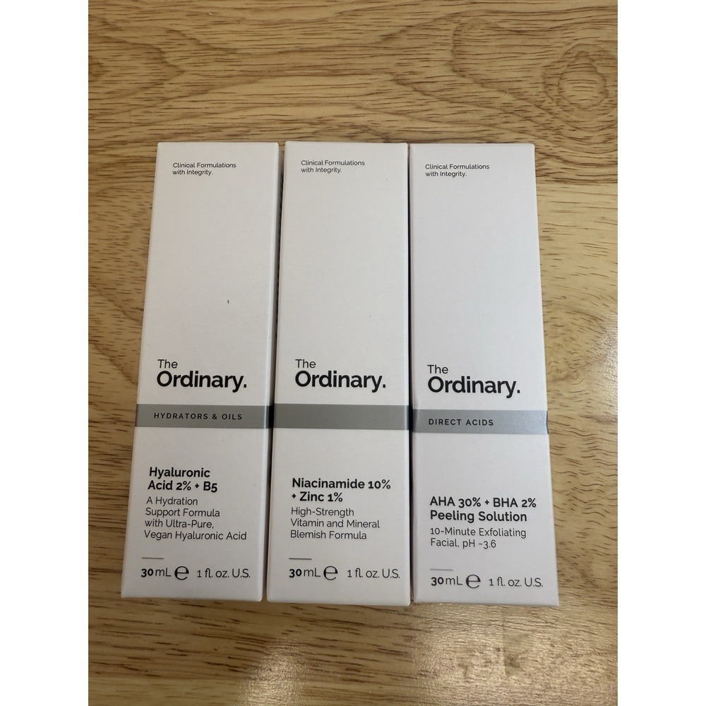 The Ordinary Skincare Bundle: Hyaluronic Acid, Niacinamide Zinc AHA 30% + BHA 2%